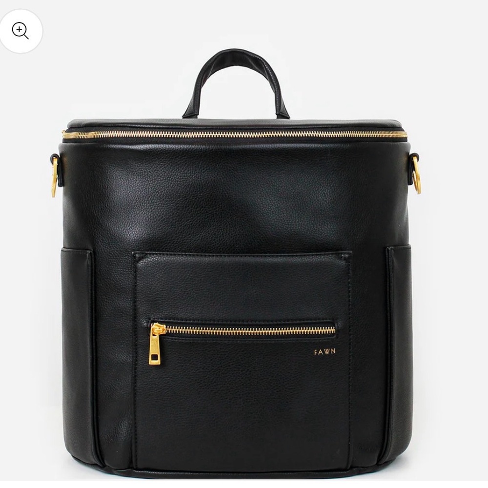 Fawn Design Black Baby Diaper Bag with Gold Accents